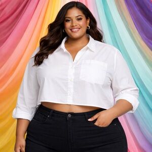 Torrid White Cropped Button-Up Top